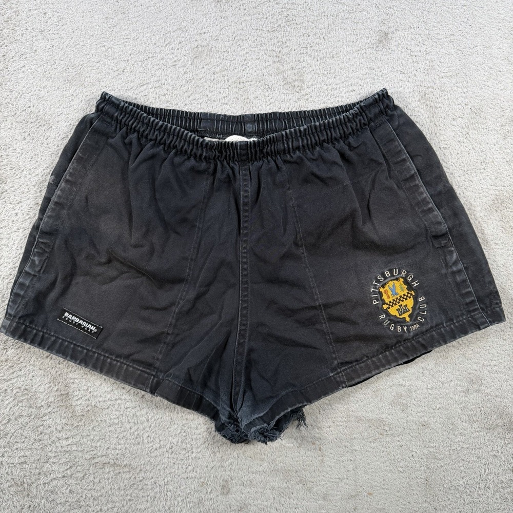 Vintage Barbarian Rugby Wear Shorts Men Large Black Drawstring Cotton Pittsburgh